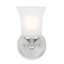 Bronson 9.5 in. 1-Light Brushed Nickel Wall Sconce with Frosted Glass Shade by Designers Fountain 17 Bronson 9.5 in. 1-Light Brushed Nickel Wall Sconce with Frosted Glass Shade by Designers Fountain -Designers Fountain Shop brushed nickel designers fountain vanity lighting d278m ws bn 44 1000