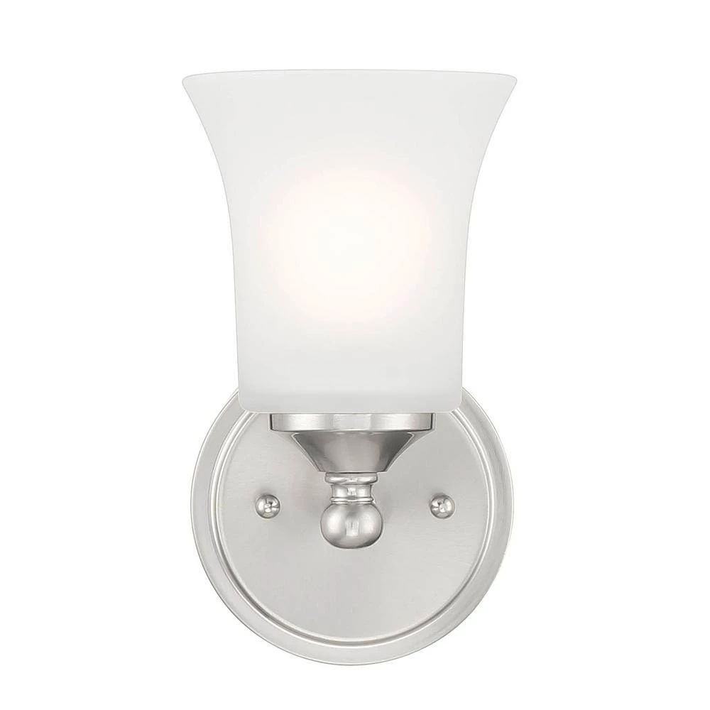 Bronson 9.5 in. 1-Light Brushed Nickel Wall Sconce with Frosted Glass Shade by Designers Fountain 9 Bronson 9.5 in. 1-Light Brushed Nickel Wall Sconce with Frosted Glass Shade by Designers Fountain - Image 7