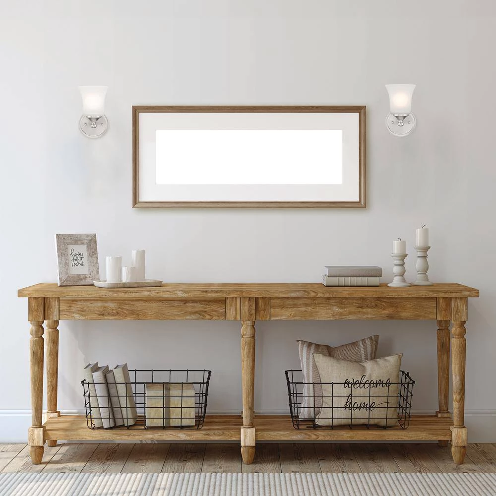 Bronson 9.5 in. 1-Light Brushed Nickel Wall Sconce with Frosted Glass Shade by Designers Fountain 6 Bronson 9.5 in. 1-Light Brushed Nickel Wall Sconce with Frosted Glass Shade by Designers Fountain - Image 4