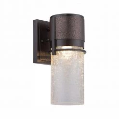 Baylor 7 in. Burnished and Flemish Bronze LED Outdoor Wall Lamp with Crackle Glass Shade by Designers Fountain
