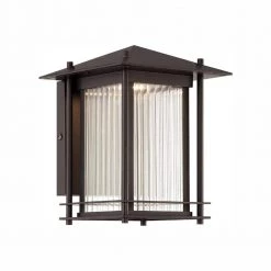 Hadley 11.5 in. Burnished Bronze LED Outdoor Wall Lamp with Ribbed Glass Shade by Designers Fountain
