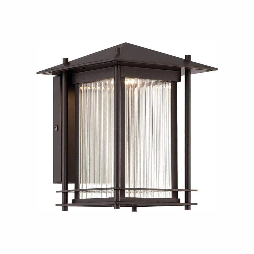 Hadley 11.5 in. Burnished Bronze LED Outdoor Wall Lamp with Ribbed Glass Shade by Designers Fountain 3 Hadley 11.5 in. Burnished Bronze LED Outdoor Wall Lamp with Ribbed Glass Shade by Designers Fountain