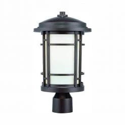 Barrister 15.5 in. Burnished Bronze LED Outdoor Post Lamp with White Opal Glass Shade by Designers Fountain