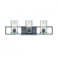 24 in. Elements 3-Light Charcoal Industrial Bathroom Vanity Light with Clear Rain Glass Shades by Designers Fountain