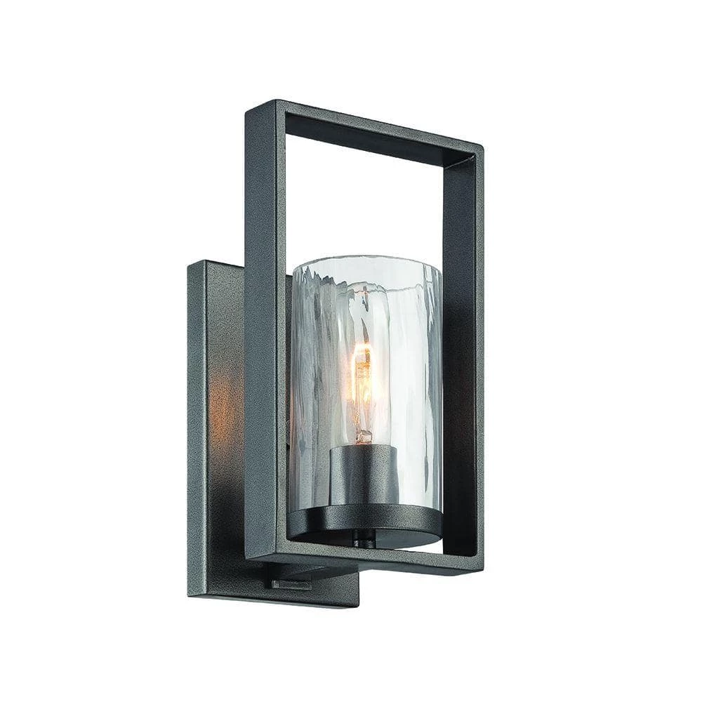 6 in. Elements 1-Light Charcoal Industrial Wall Mount Sconce Light with Clear Rain Glass Shade by Designers Fountain 3 6 in. Elements 1-Light Charcoal Industrial Wall Mount Sconce Light with Clear Rain Glass Shade by Designers Fountain