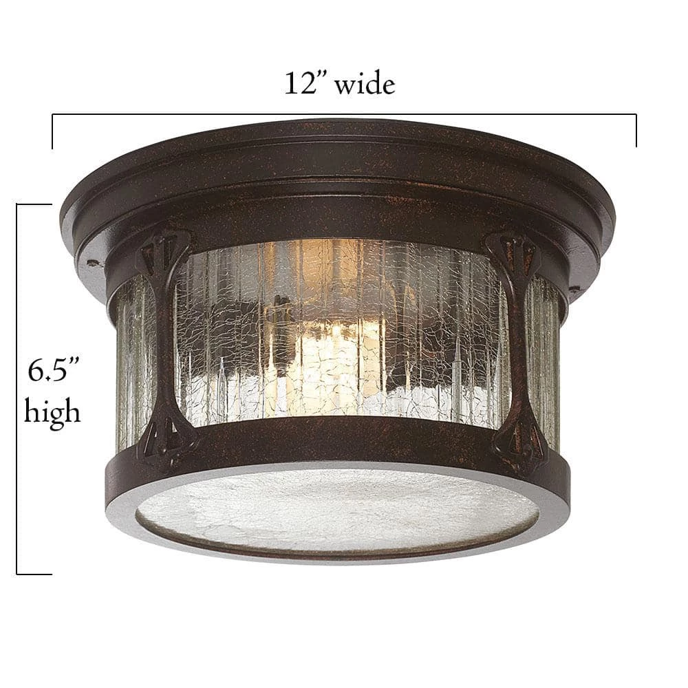 Canyon Lake 6.5 in. Chestnut 2-Light Outdoor Ceiling Flush Mount Lamp with Aged Crackle Glass Shade by Designers Fountain 5 Canyon Lake 6.5 in. Chestnut 2-Light Outdoor Ceiling Flush Mount Lamp with Aged Crackle Glass Shade by Designers Fountain - Image 3