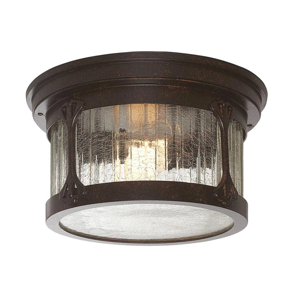 Canyon Lake 6.5 in. Chestnut 2-Light Outdoor Ceiling Flush Mount Lamp with Aged Crackle Glass Shade by Designers Fountain 3 Canyon Lake 6.5 in. Chestnut 2-Light Outdoor Ceiling Flush Mount Lamp with Aged Crackle Glass Shade by Designers Fountain