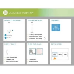 Evi 3-Light Chrome Chandelier with White Linen Clear Faceted Crystal Shade by Designers Fountain 9 Evi 3-Light Chrome Chandelier with White Linen Clear Faceted Crystal Shade by Designers Fountain -Designers Fountain Shop chrome designers fountain chandeliers 89983 ch 1f 1000