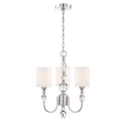 Evi 3-Light Chrome Chandelier with White Linen Clear Faceted Crystal Shade by Designers Fountain