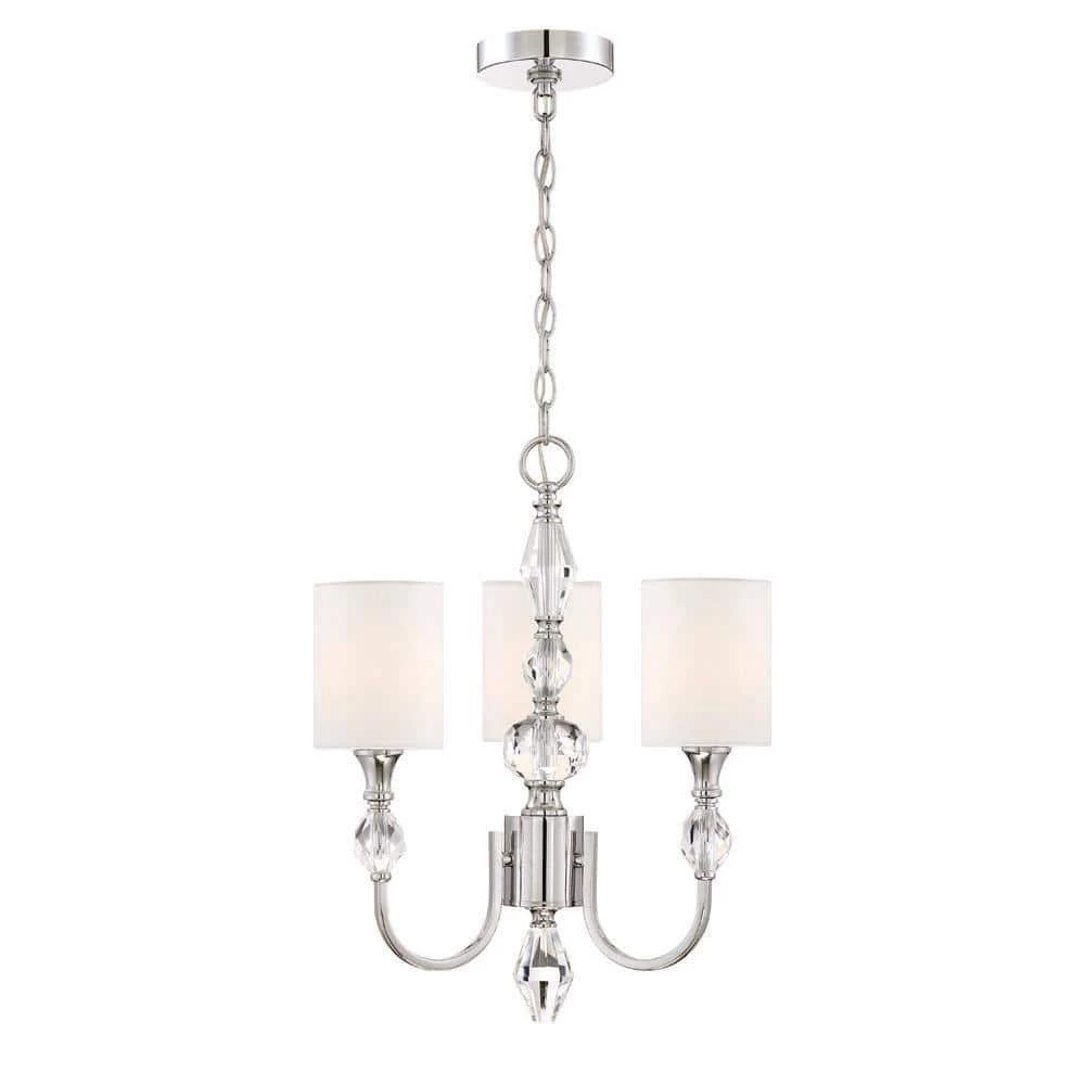 Evi 3-Light Chrome Chandelier with White Linen Clear Faceted Crystal Shade by Designers Fountain 3 Evi 3-Light Chrome Chandelier with White Linen Clear Faceted Crystal Shade by Designers Fountain