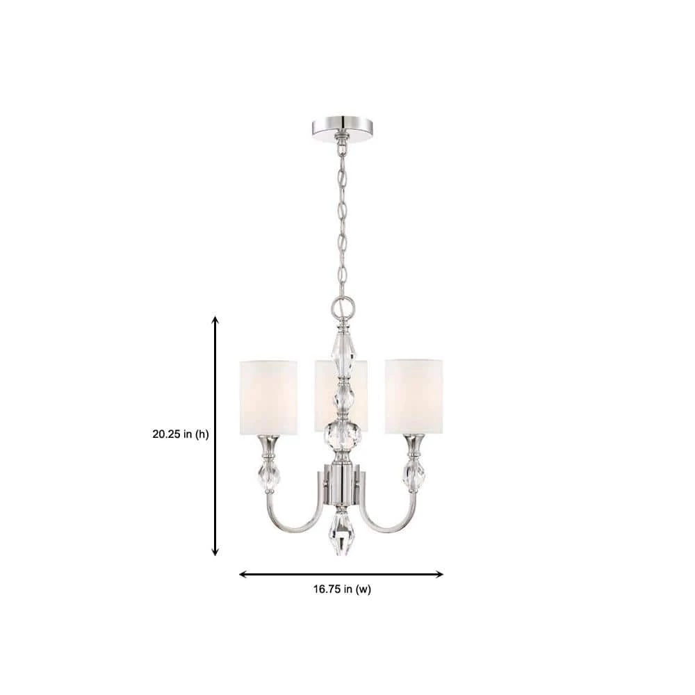 Evi 3-Light Chrome Chandelier with White Linen Clear Faceted Crystal Shade by Designers Fountain 5 Evi 3-Light Chrome Chandelier with White Linen Clear Faceted Crystal Shade by Designers Fountain - Image 3