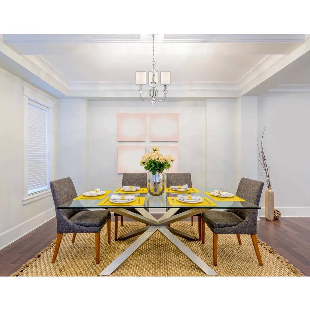 Evi 3-Light Chrome Chandelier with White Linen Clear Faceted Crystal Shade by Designers Fountain 4 Evi 3-Light Chrome Chandelier with White Linen Clear Faceted Crystal Shade by Designers Fountain - Image 2