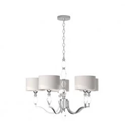 Evi 5-Light Chrome Chandelier with White Linen Clear Faceted Crystal Shade by Designers Fountain -Designers Fountain Shop chrome designers fountain chandeliers 89985 ch 1f 1000