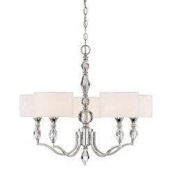 Evi 5-Light Chrome Chandelier with White Linen Clear Faceted Crystal Shade by Designers Fountain
