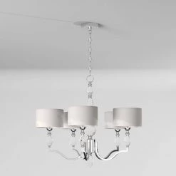 Evi 5-Light Chrome Chandelier with White Linen Clear Faceted Crystal Shade by Designers Fountain -Designers Fountain Shop chrome designers fountain chandeliers 89985 ch c3 1000