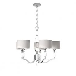 Evi 5-Light Chrome Chandelier with White Linen Clear Faceted Crystal Shade by Designers Fountain -Designers Fountain Shop chrome designers fountain chandeliers 89985 ch fa 1000
