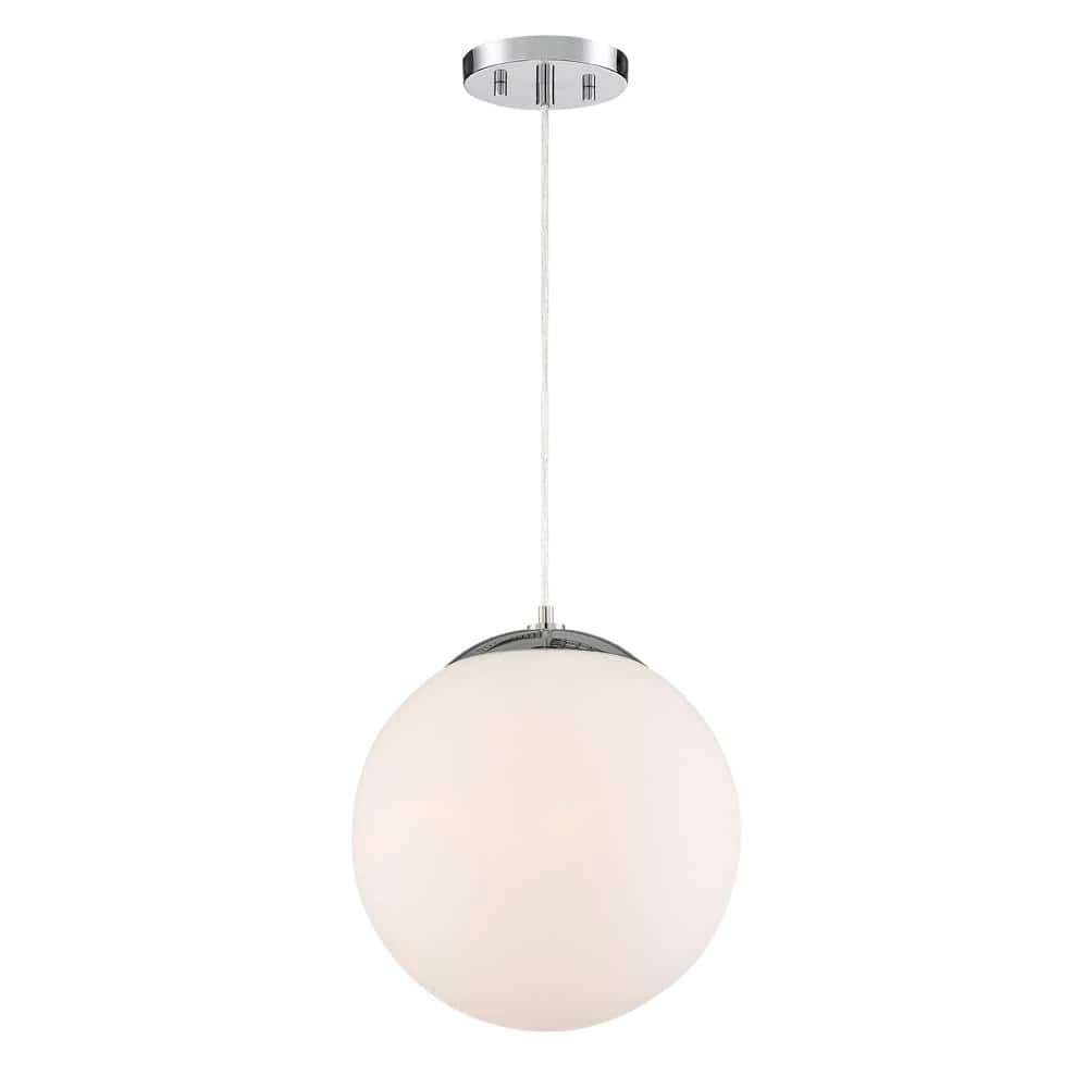 Kelvin 1-Light Chrome Interior Pendant with Etched Opal Glass Shade by Designers Fountain 3 Kelvin 1-Light Chrome Interior Pendant with Etched Opal Glass Shade by Designers Fountain