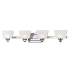 32.75 in. Metropolis 4-Light Chrome Art Deco Bathroom Vanity Light with Frosted Glass Shades by Designers Fountain