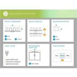 32 in. Dakota 4-Light Chrome Modern Wall Mount Sconce Light with Frosted White Glass Shade by Designers Fountain -Designers Fountain Shop chrome designers fountain vanity lighting 6734 ch 40 1000