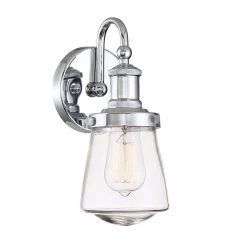 5.25 in. Taylor 1-Light Chrome Industrial Wall Mount Sconce Light with Clear Glass Shade by Designers Fountain