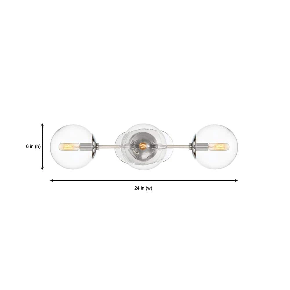 24 in. Welton 3-Light Chrome Retro Modern Bathroom Vanity Light with Clear Glass Shades by Designers Fountain 7 24 in. Welton 3-Light Chrome Retro Modern Bathroom Vanity Light with Clear Glass Shades by Designers Fountain - Image 5