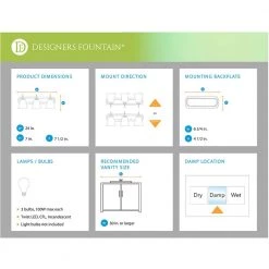 24.5 in. Kelvin 3-Light Chrome Contemporary Bathroom Vanity Light with Etched Glass Shades by Designers Fountain -Designers Fountain Shop chrome designers fountain vanity lighting 95103 ch 77 1000