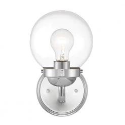 5.75 in. Knoll 1-Light Chrome Retro Modern Wall Mount Sconce Light with Clear Glass Shade by Designers Fountain -Designers Fountain Shop chrome designers fountain vanity lighting 95901 ch 1f 1000