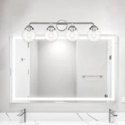 33 in. Knoll 4-Light Chrome Retro Modern Bathroom Vanity Light with Clear Glass Shades by Designers Fountain -Designers Fountain Shop chrome designers fountain vanity lighting 95904 ch 4f 1000
