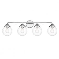 33 in. Knoll 4-Light Chrome Retro Modern Bathroom Vanity Light with Clear Glass Shades by Designers Fountain