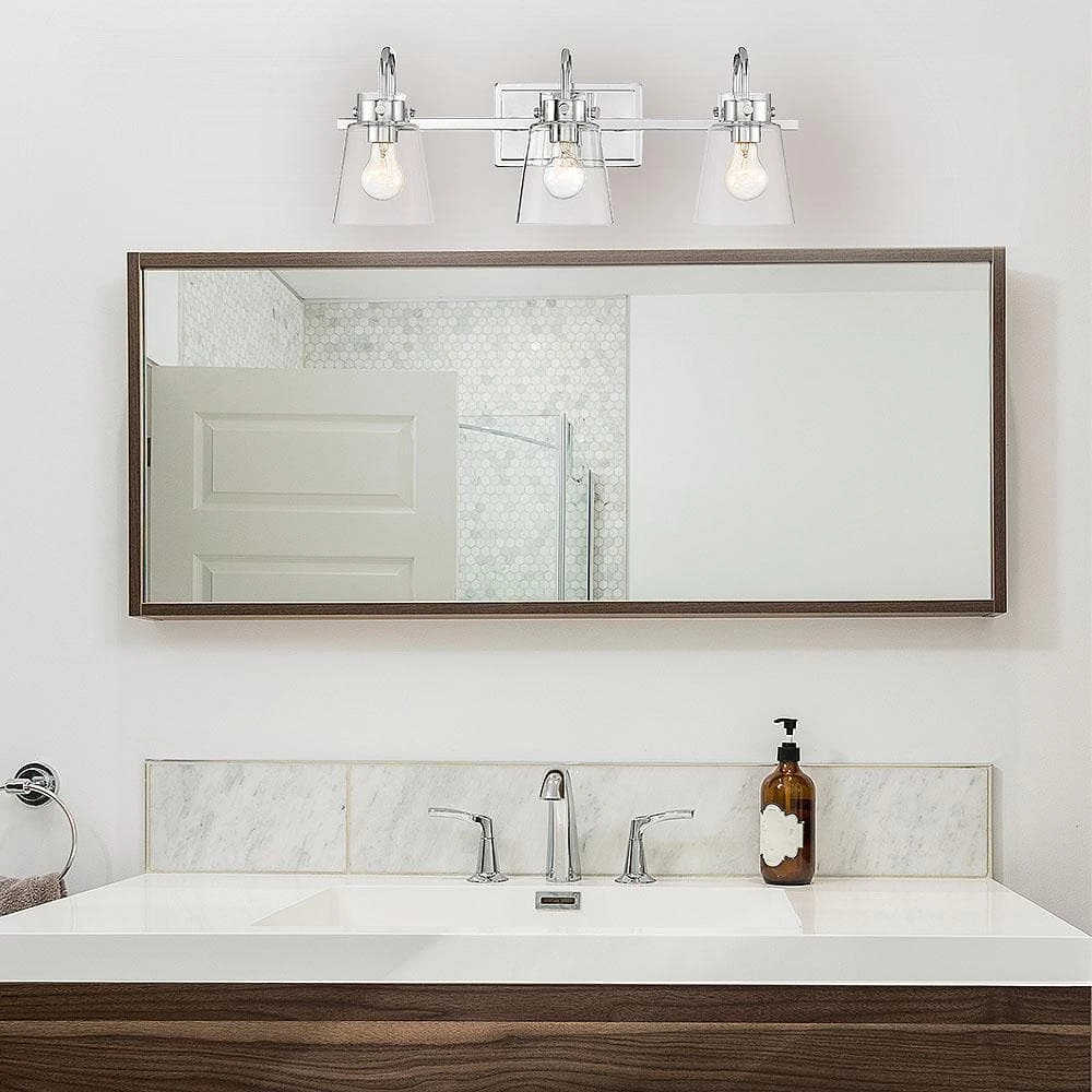 24 in. Inwood 3-Light Chrome Modern Bathroom Vanity Light with Clear Glass Shades by Designers Fountain 4 24 in. Inwood 3-Light Chrome Modern Bathroom Vanity Light with Clear Glass Shades by Designers Fountain - Image 2