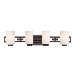 31.5 in. Del Ray 4-Light Flemish Bronze Classic Modern Bathroom Vanity Light with White Opal Glass Shades by Designers Fountain