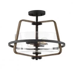 16.5 in. Ryder 2-Light Forged Black Interior Ceiling Light Semi Flush Mount with Clear Glass Shade by Designers Fountain
