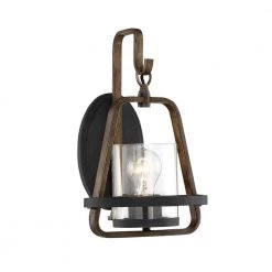 8.75 in. Ryder 1-Light Forged Black Rustic Wall Mount Sconce Light with Clear Glass Shade by Designers Fountain