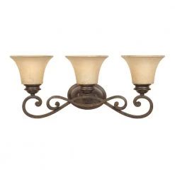 24.25 in. Mendocino 3-Light Forged Sienna Mediterranean Bathroom Vanity Light with Warm Amber Glaze Glass Shades by Designers Fountain