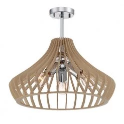 17.75 in. Sanaa 3-Light Kula Wood Ceiling Light Semi Flush Mount by Designers Fountain