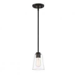 Westin 5in. 1-Light Matte Black Modern Industrial Mini Pendant with Clear Glass Shade by Designers Fountain