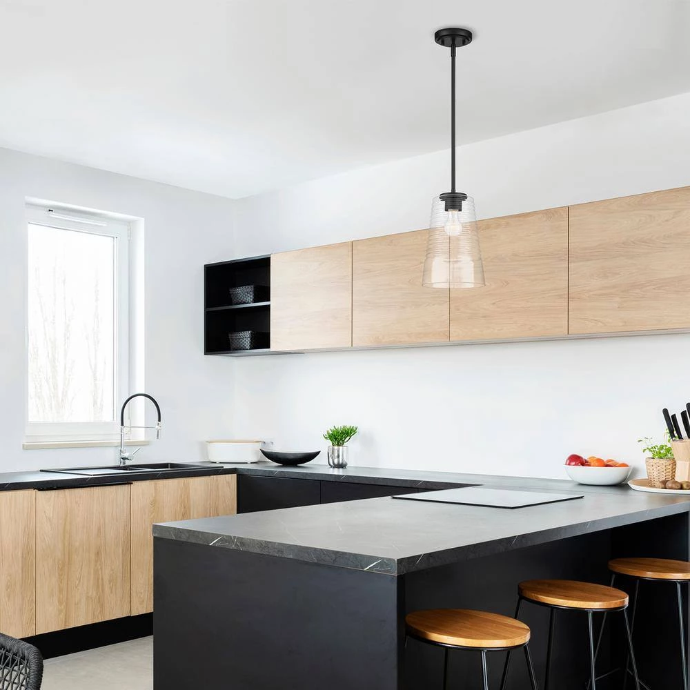 Ingo 8 in. 1-Light Matte Black Pendant Light with Clear Ribbed Glass Shade by Designers Fountain 5 Ingo 8 in. 1-Light Matte Black Pendant Light with Clear Ribbed Glass Shade by Designers Fountain - Image 3