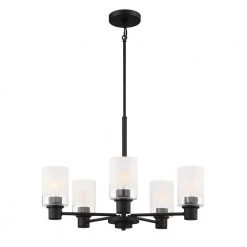 Cedar Lane 5-Light Matte Black Chandelier with Clear Etched Glass Shades by Designers Fountain