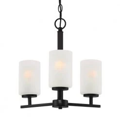 Carmine 3-Light Matte Black Chandelier with Etched Glass Shades by Designers Fountain