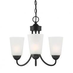 Malone 3-Light Matte Black Chandelier with Frosted Glass Shade by Designers Fountain
