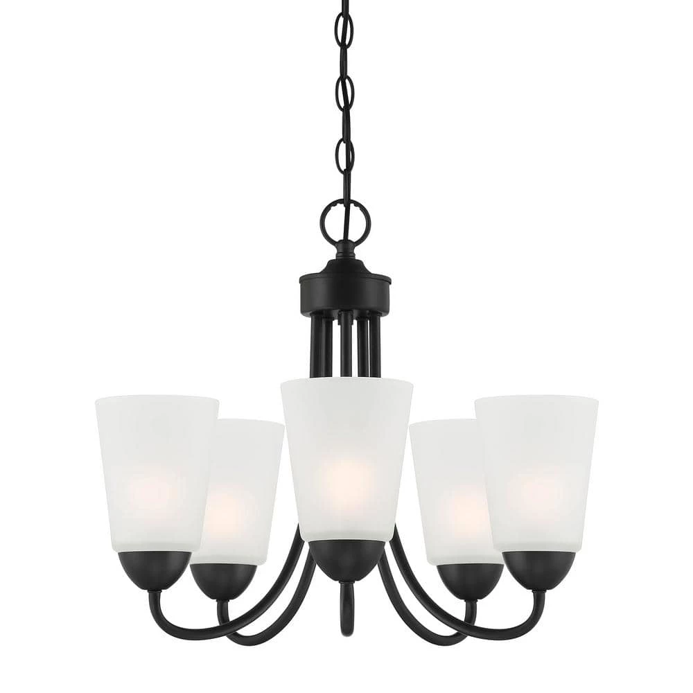 Malone 5-Light Matte Black Chandelier with Frosted Glass Shade by Designers Fountain 3 Malone 5-Light Matte Black Chandelier with Frosted Glass Shade by Designers Fountain