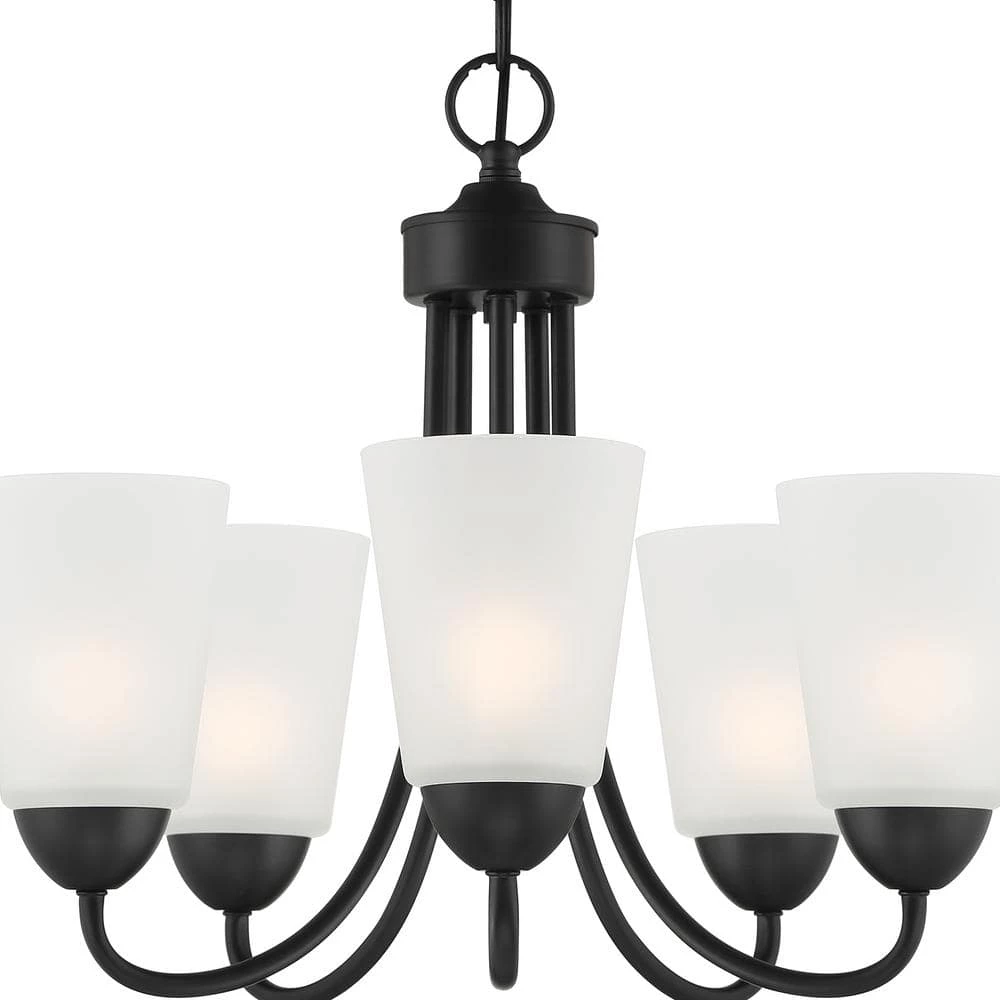 Malone 5-Light Matte Black Chandelier with Frosted Glass Shade by Designers Fountain 5 Malone 5-Light Matte Black Chandelier with Frosted Glass Shade by Designers Fountain - Image 3