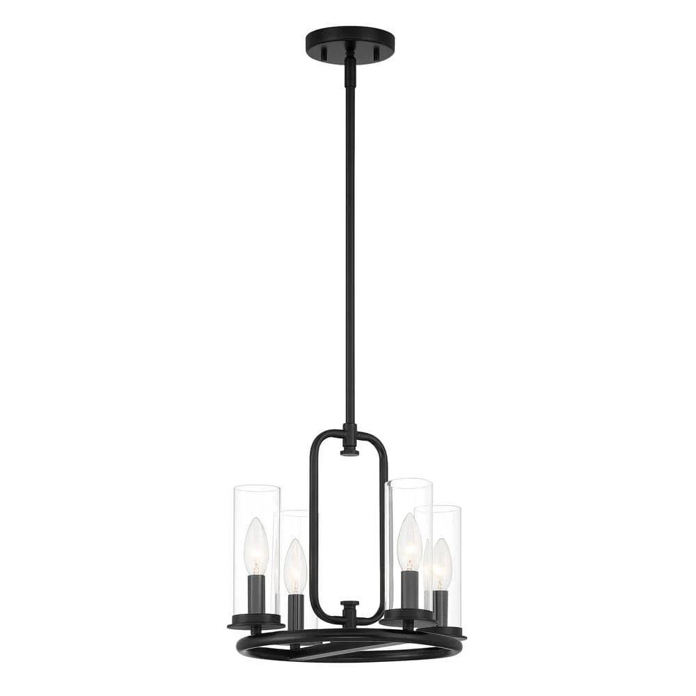 Hudson Heights 4-Light Matte Black Shaded Convertible Pendant by Designers Fountain 3 Hudson Heights 4-Light Matte Black Shaded Convertible Pendant by Designers Fountain