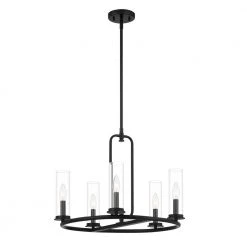 Hudson Heights 5-Light Matte Black Chandelier with Clear Glass Shade by Designers Fountain