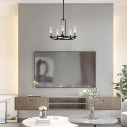 Hudson Heights 5-Light Matte Black Chandelier with Clear Glass Shade by Designers Fountain -Designers Fountain Shop matte black designers fountain chandeliers d268c 5ch mb c3 1000