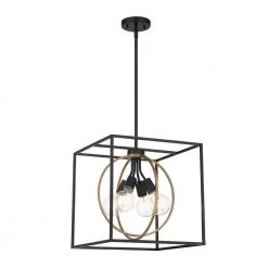 Kew Gardens 4-Lights Matte Black Cage Pendant by Designers Fountain
