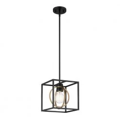 Kew Gardens 1-Light Matte Black Cage Convertible Pendant by Designers Fountain