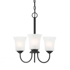 Bronson 3-Light Matte Black Chandelier with Frosted Glass Shade by Designers Fountain