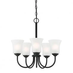 Bronson 5-Light Matte Black Chandelier with Frosted Glass Shade by Designers Fountain