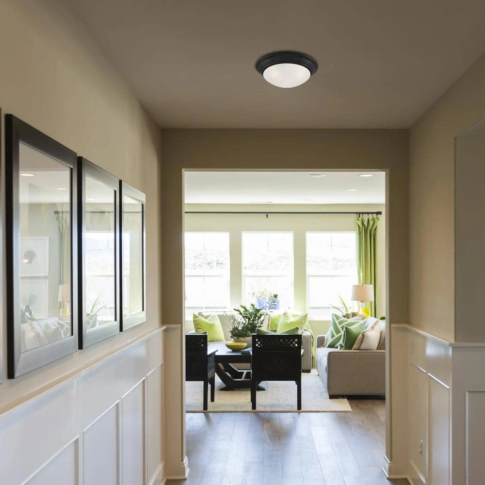 Tap 14 in. 2-Light Matte Black Flush Mount with Etched Glass Shade by Designers Fountain 7 Tap 14 in. 2-Light Matte Black Flush Mount with Etched Glass Shade by Designers Fountain - Image 5